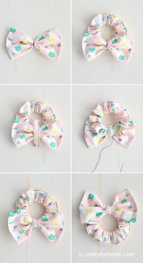 Pink fabric hair bow.