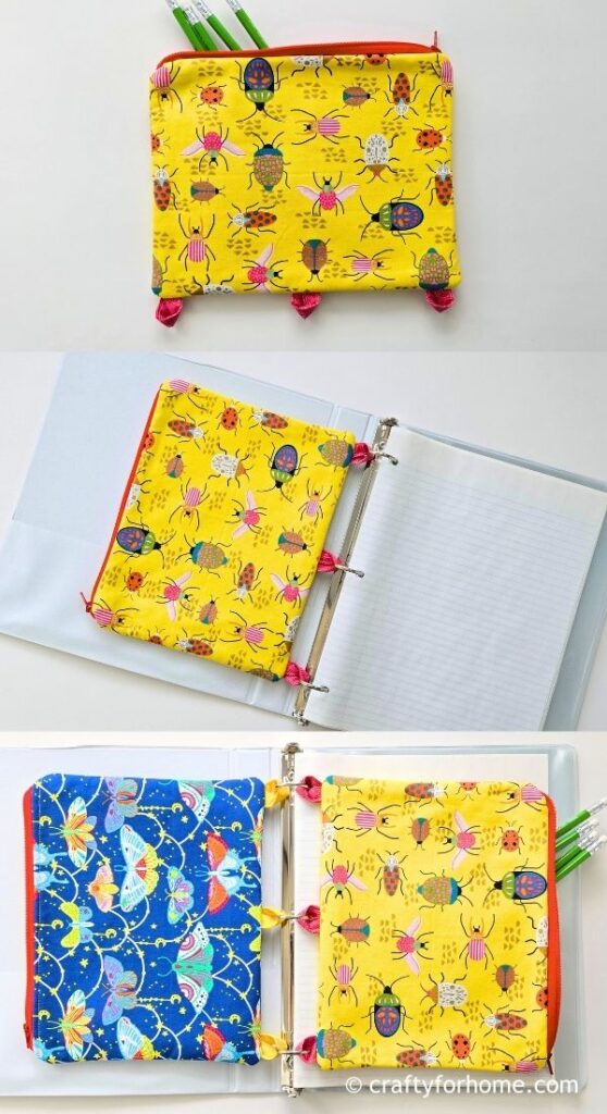Yellow pouch inside the binder.