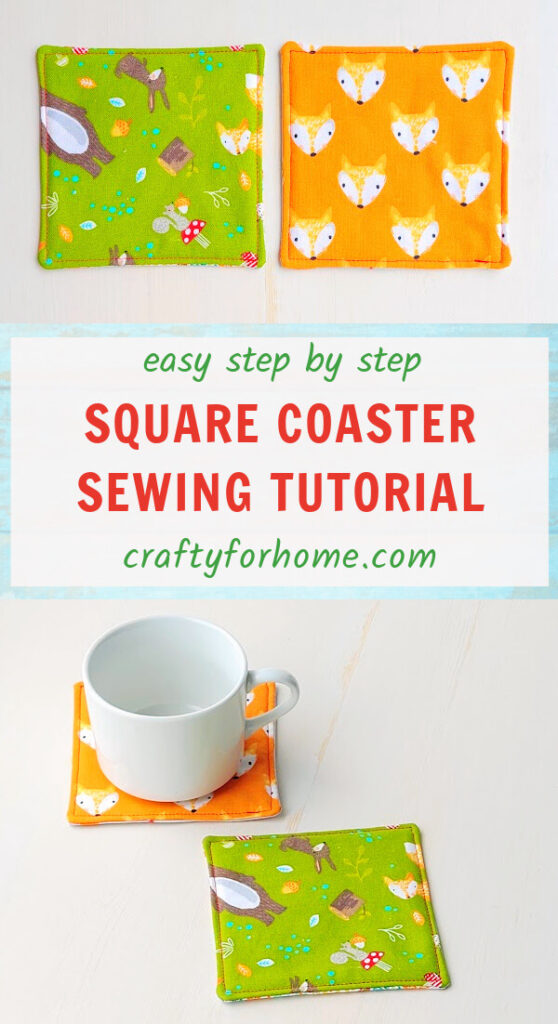 Fabric square coasters with white mug.