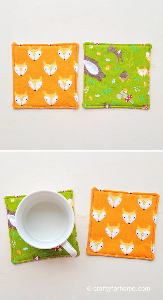 Green and orange square coasters.