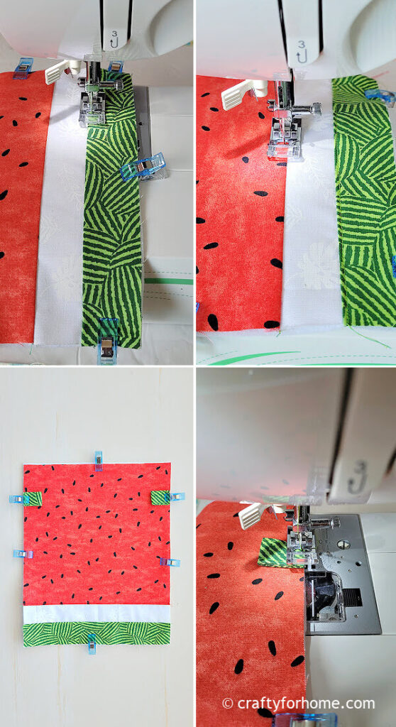 Sewing the watermelon bag.