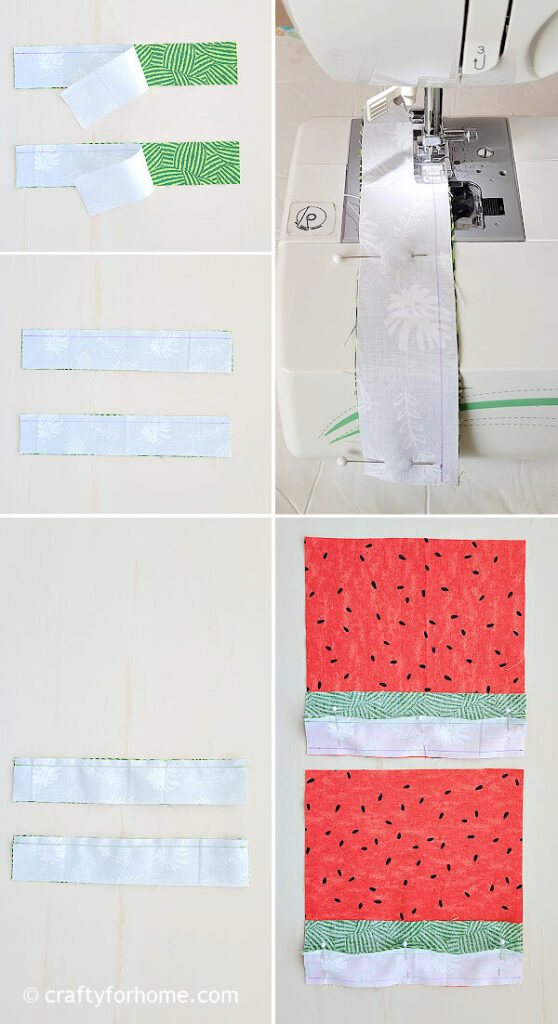 Sewing watermelon patchwork.