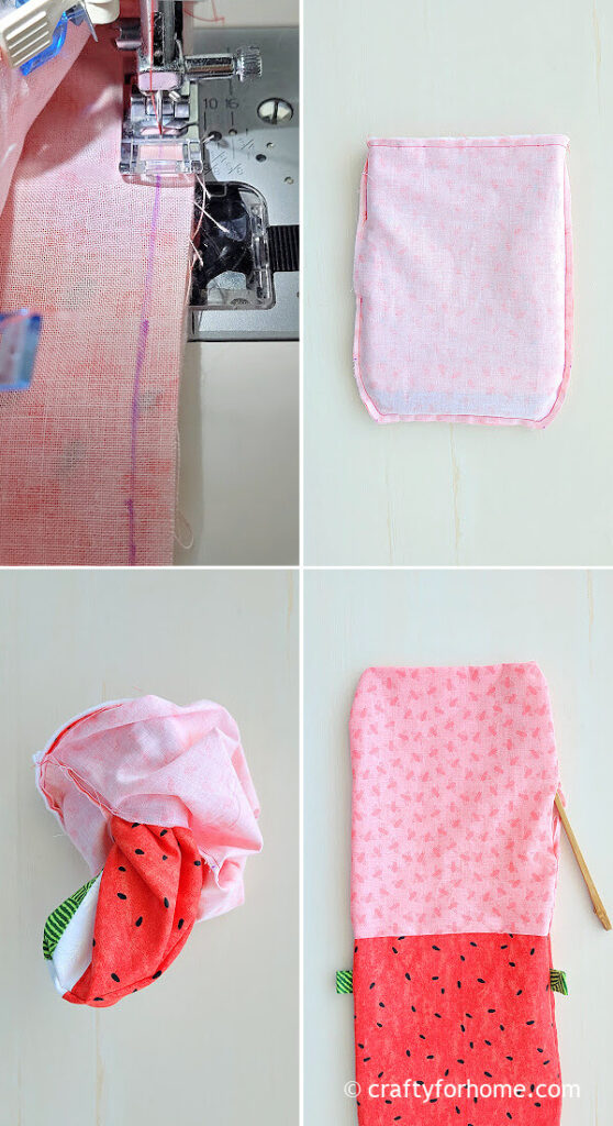 Sewing watermelon pouch.