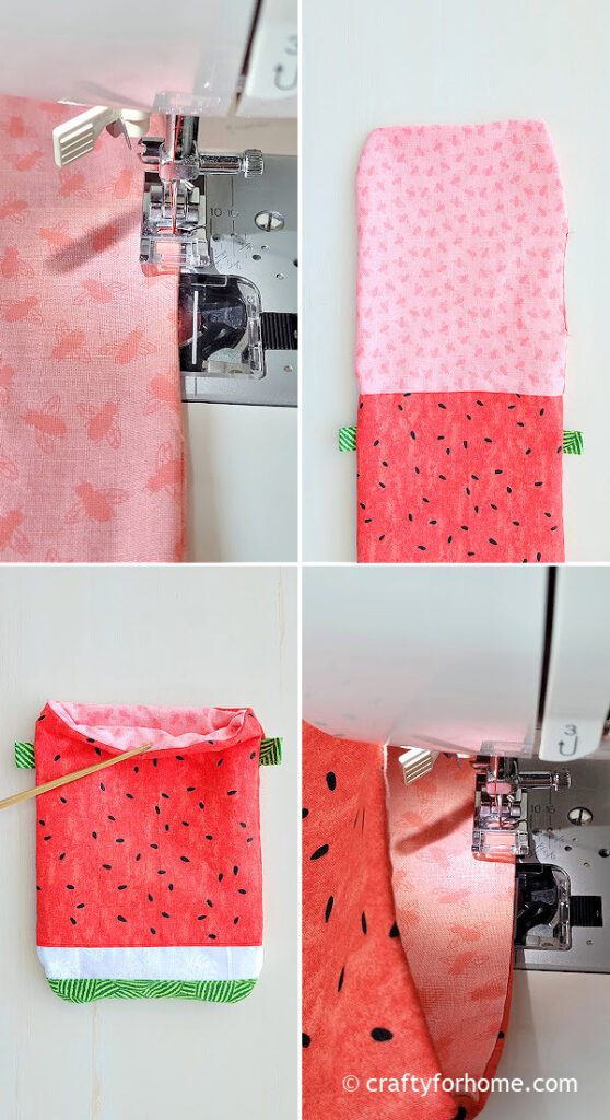 Topstitching watermelon bag.
