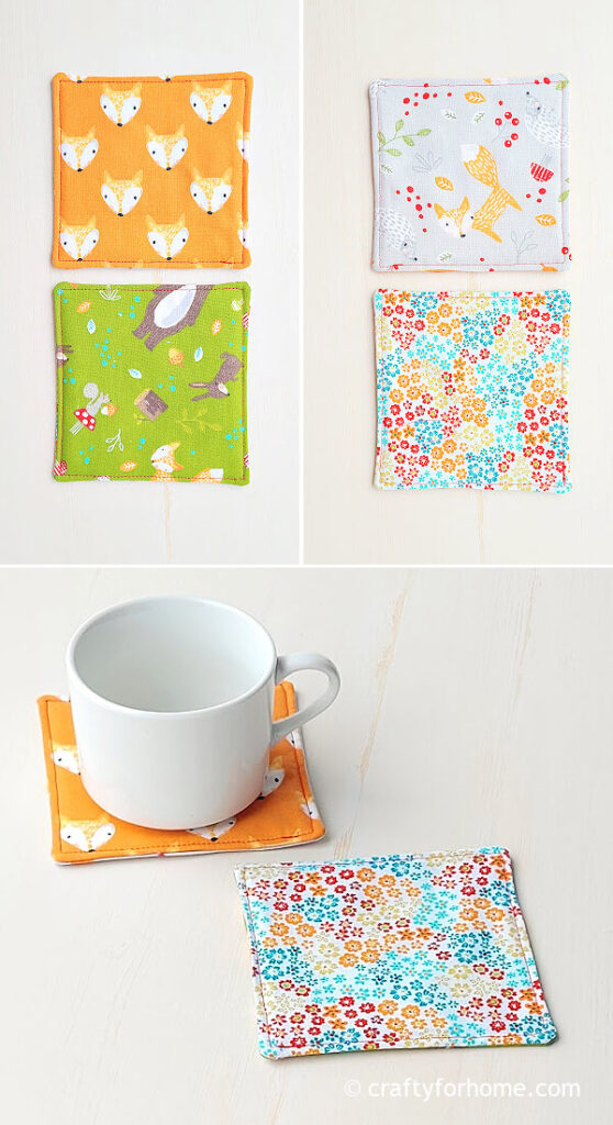 White mug on fabric coaster.