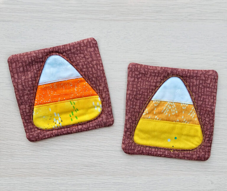Candy Corn Applique Coaster From Fabric Scraps.