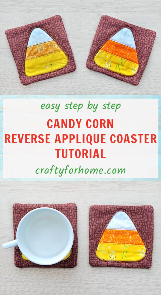 Candy Corn Patchwork Coaster With Reverse Applique.
