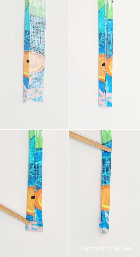 Making blue fabric strap.