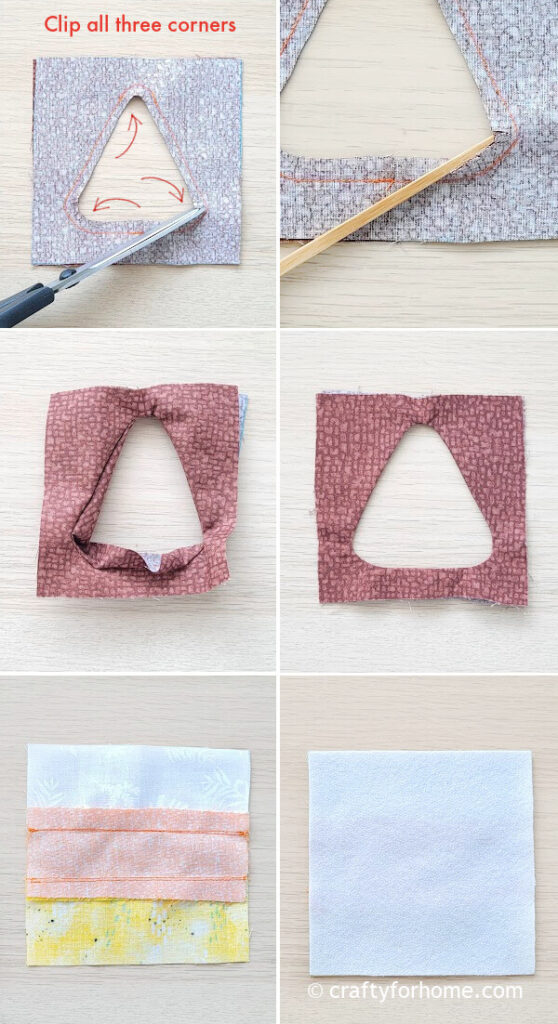 Sewing brown fabric.