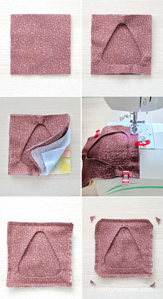 Sewing brown fabric for coaster.