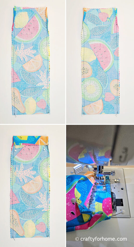 Sewing the drawstring pouch.