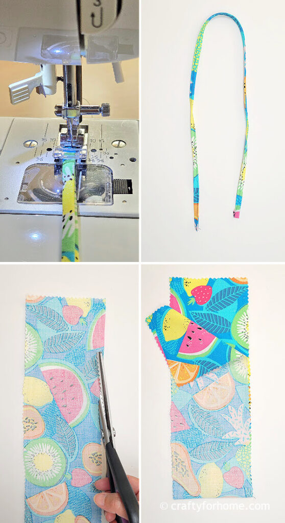 Trimming blue fabric.