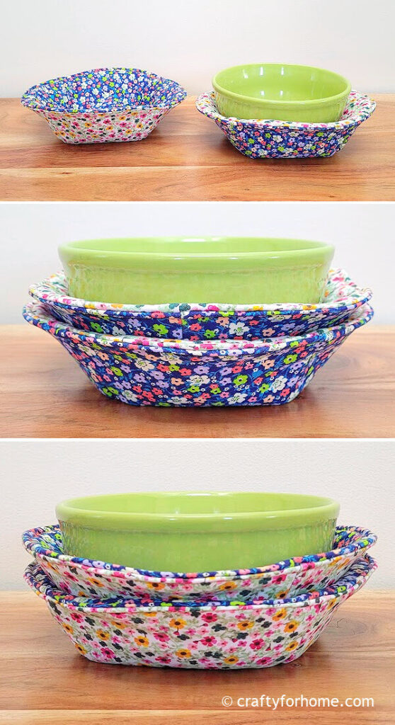 Blue bowl cozy with Green Bowl.