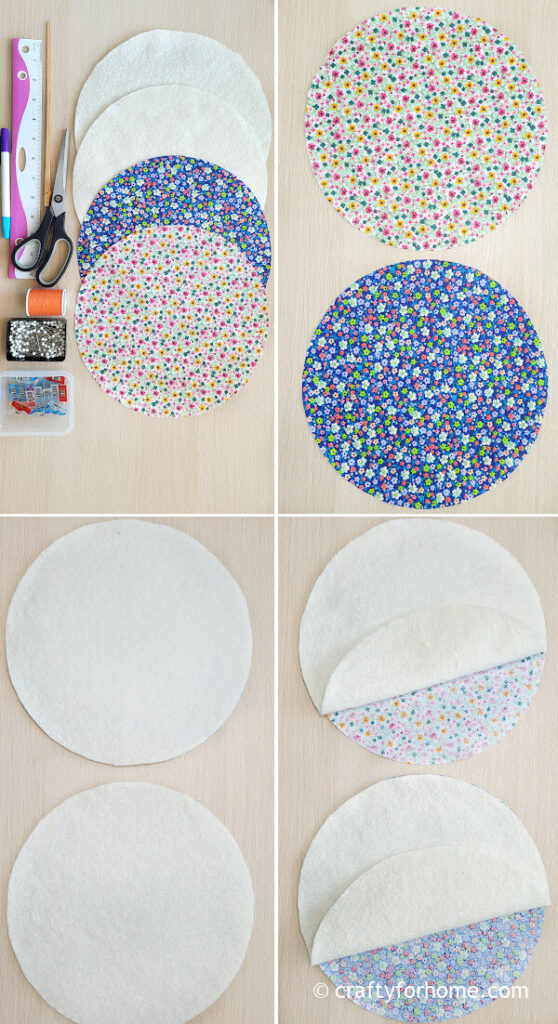 Blue fabric and cotton batting.