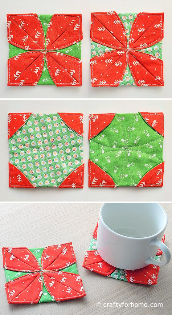 Poinsettia coaster with white mug.