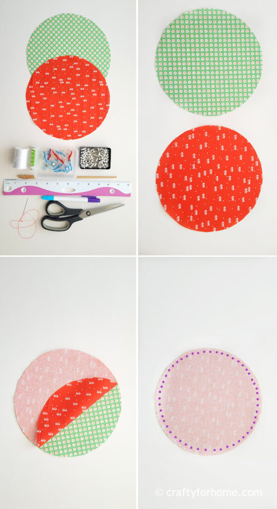 Red and green circle fabrics.