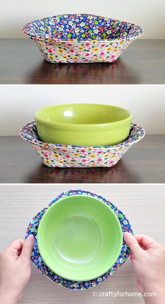 Round bowl cozy with the green bowl.