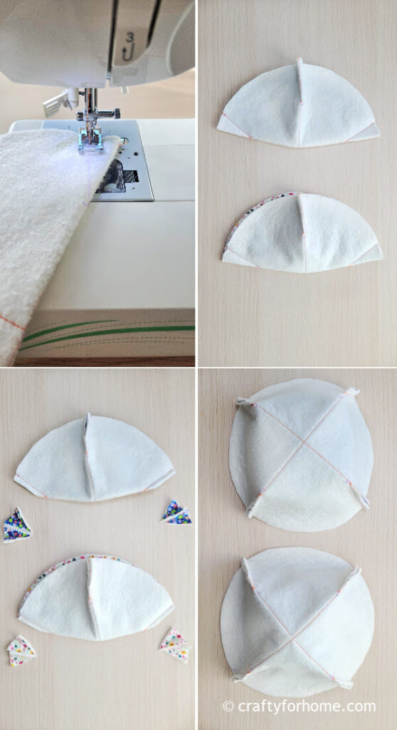 Sewing the dart for the bowl holder.