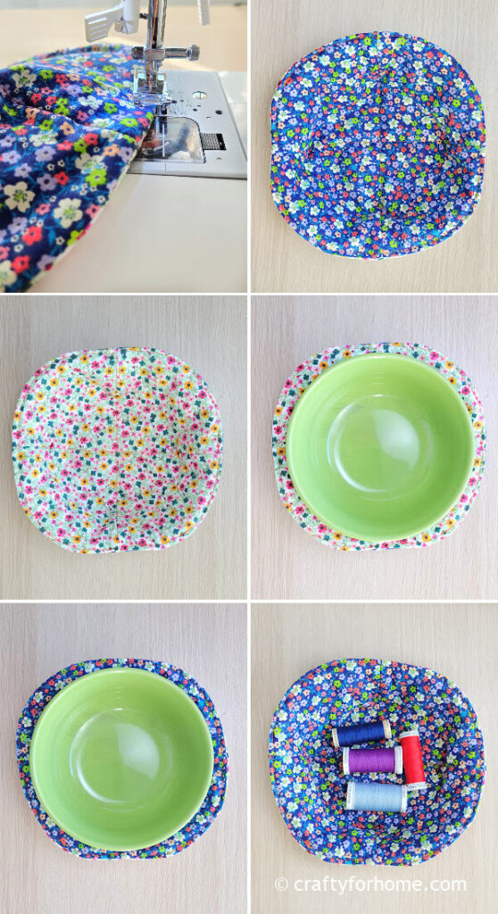 Sewing thread on fabric basket.