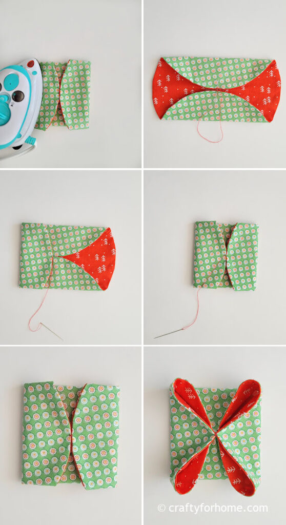 Shaping the corner on fabric coaster.