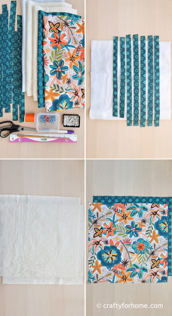 Blue fabric and battings.