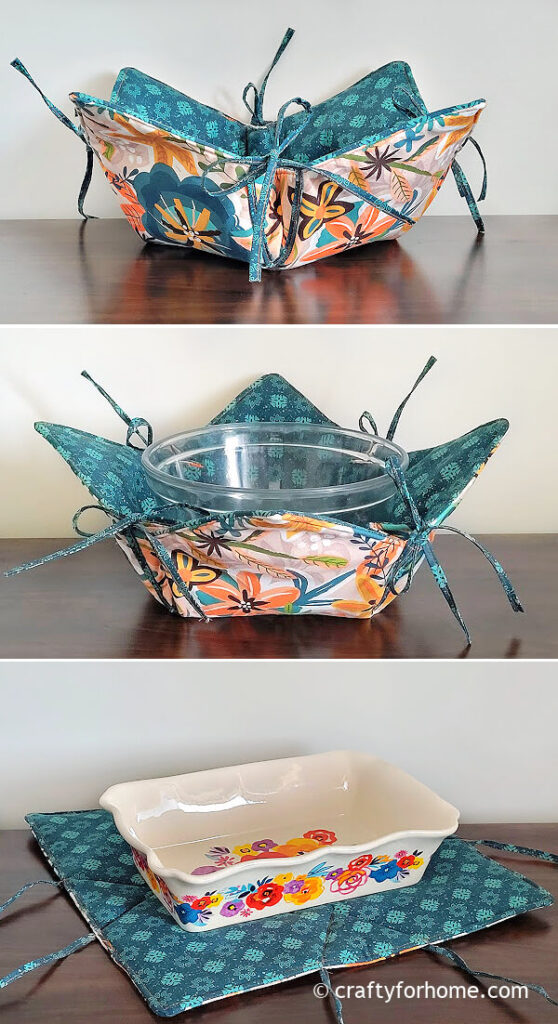 Blue fabric for the convertible bowl cozy.