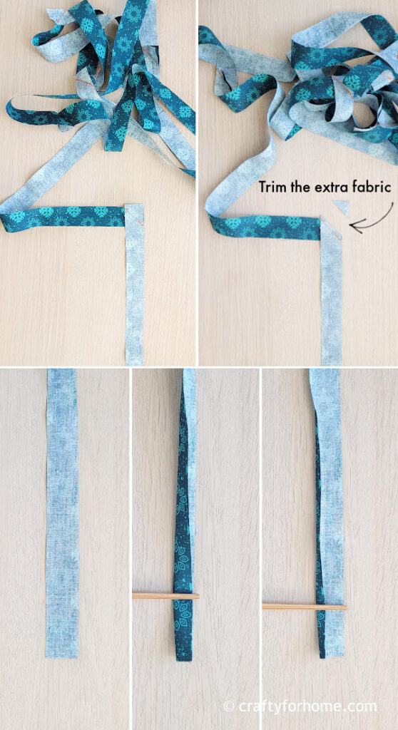 Blue fabric strip for string.