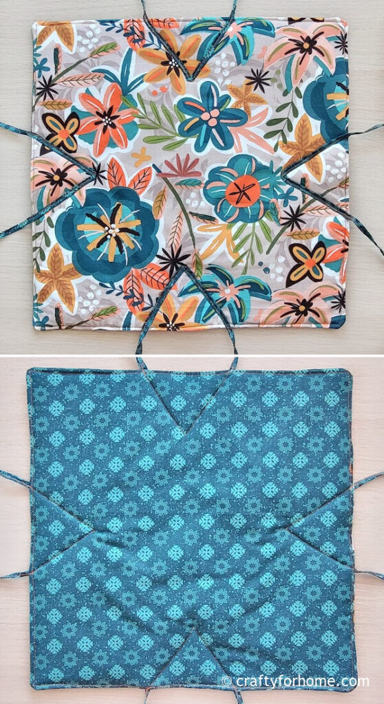 Floral and blue hot pads.