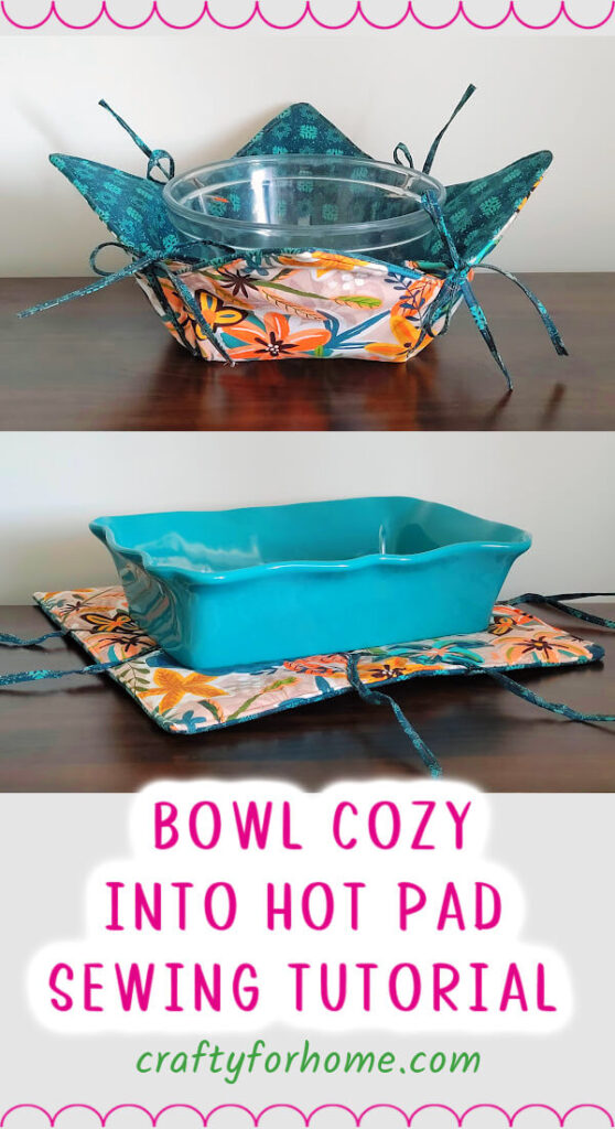 Oversized Bowl Cozy Hot Pad With Blue Pan.