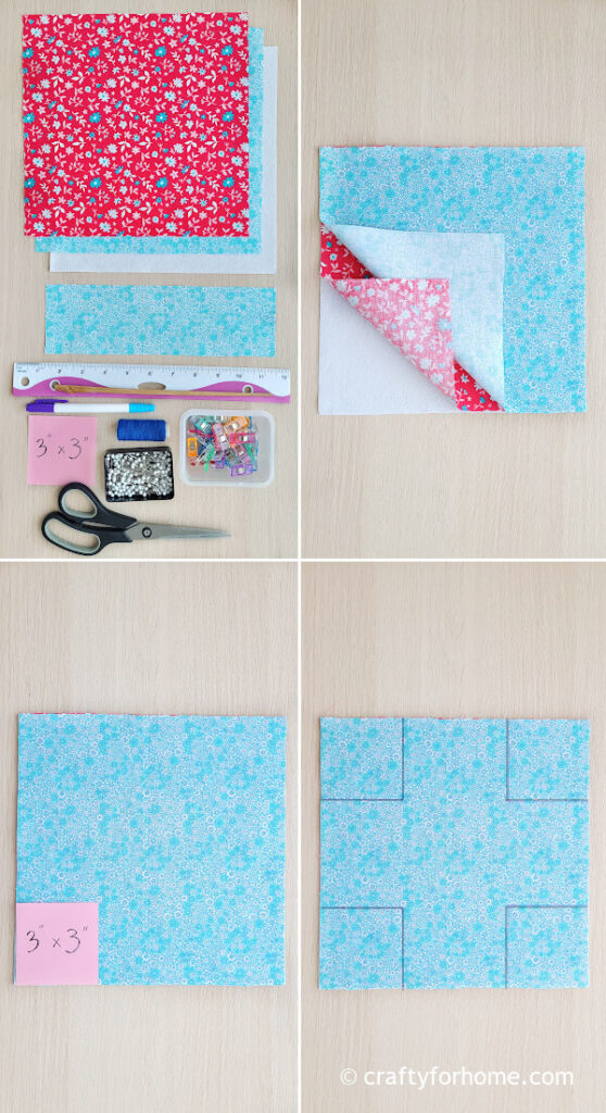 Blue and pink square fabrics.