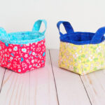 Mini Fabric Basket From Pink And Yellow Fabrics.