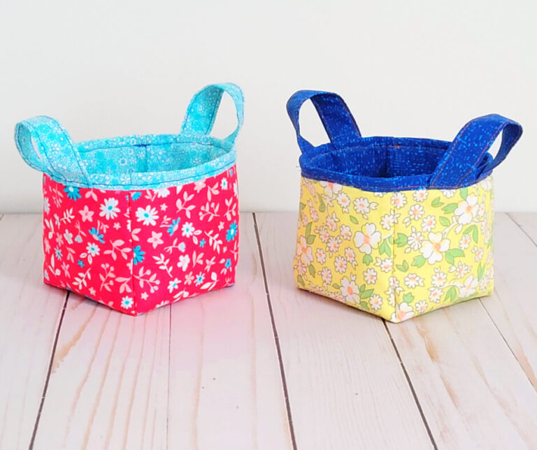 Mini Fabric Basket From Pink And Yellow Fabrics.