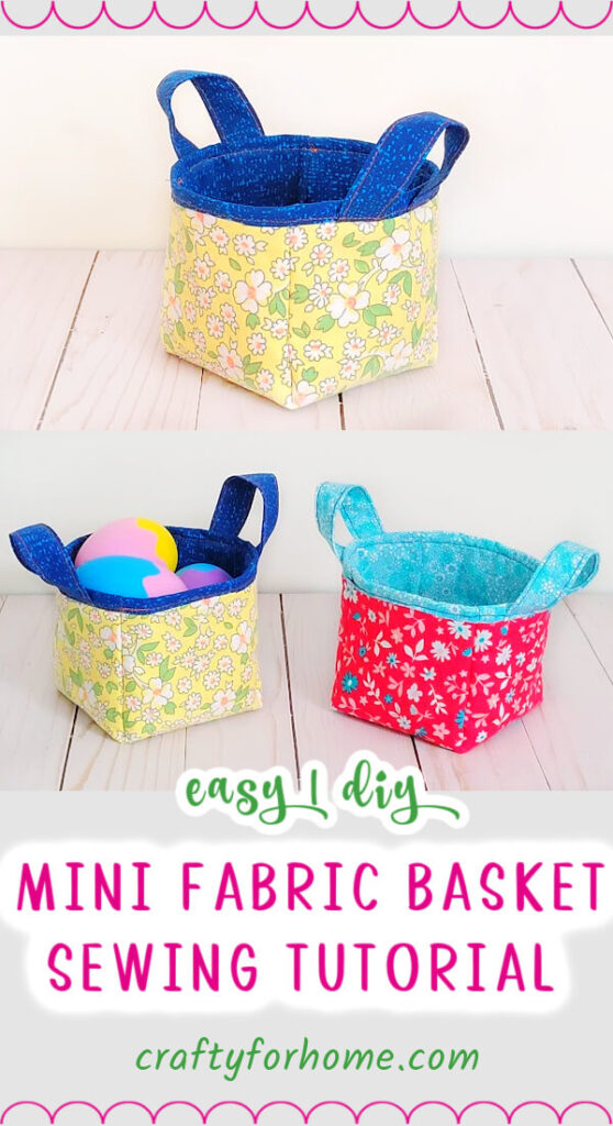 Mini fabric basket from pink and yellow fabric.