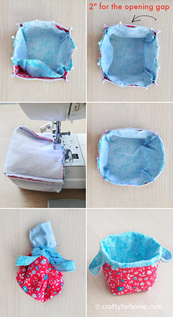 Sewing fabric basket with lining.