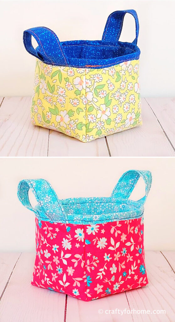 Yellow and pink square basket.