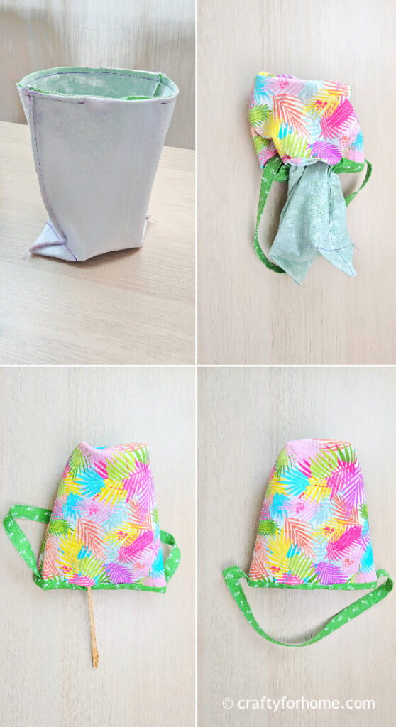 Turning the basket right side out.