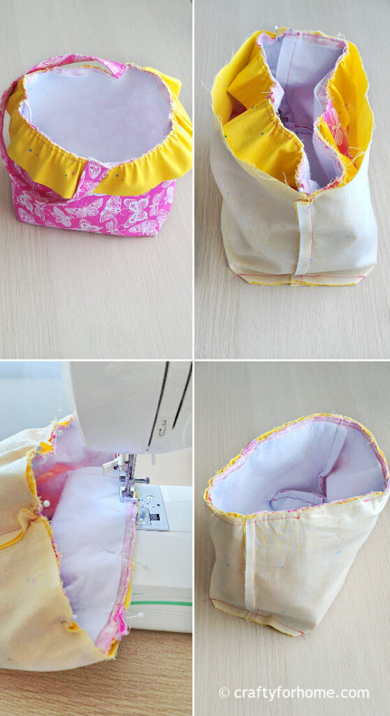 Assembly the basket with the frilly fabric.