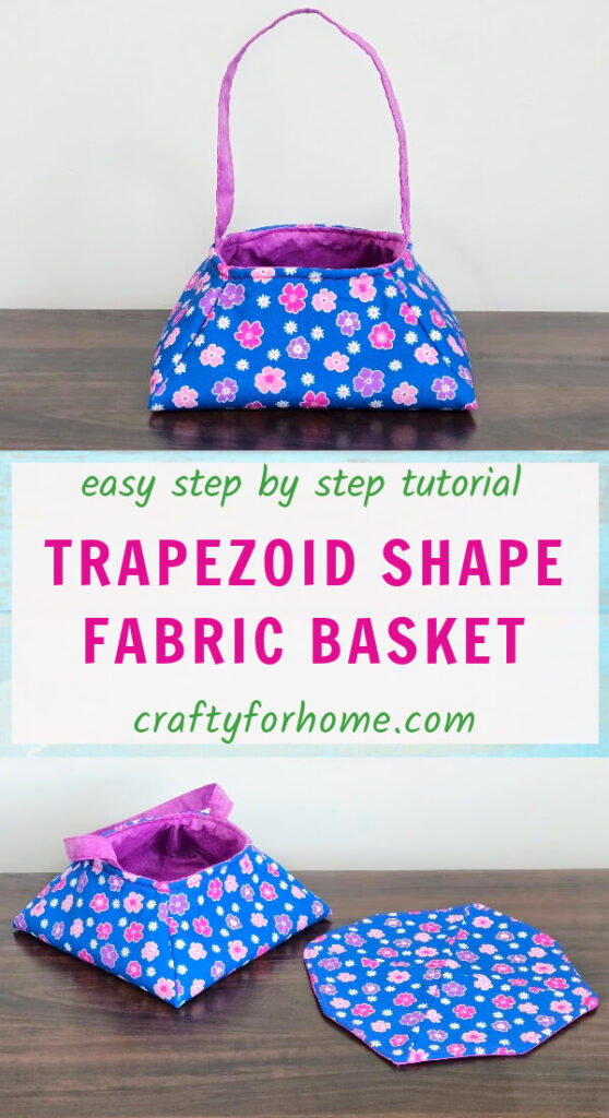 Blue trapezoid basket with mug rug from fabric.