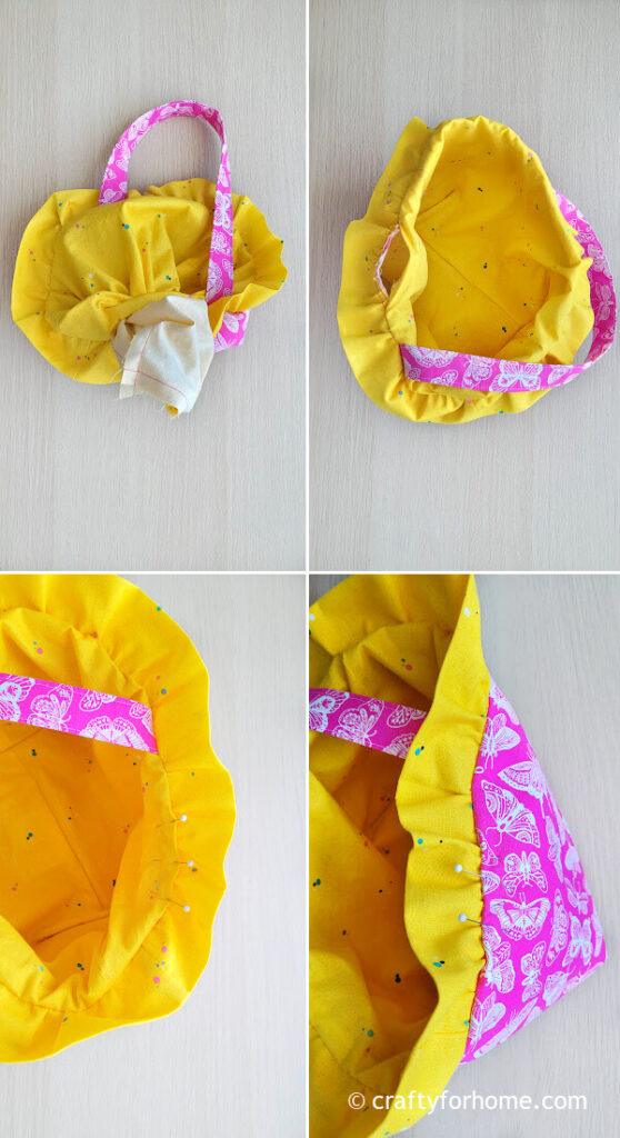 Finishing the fabric basket.