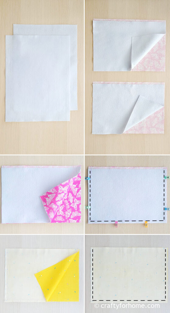 Sewing rectangle fabric pieces.
