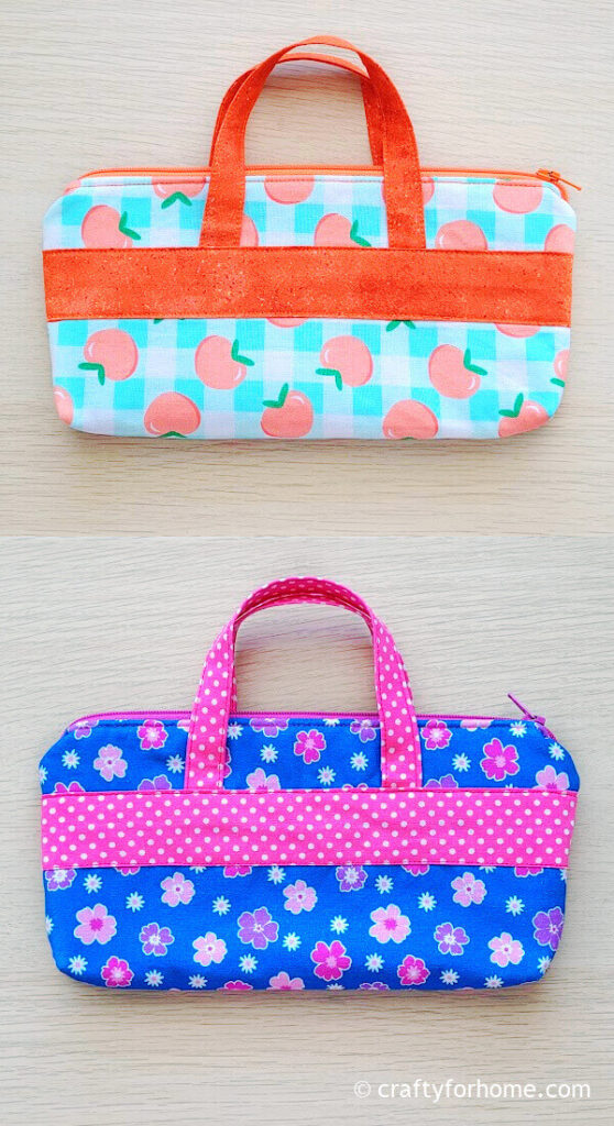 Peach And Flower Print Pencil Pouch.