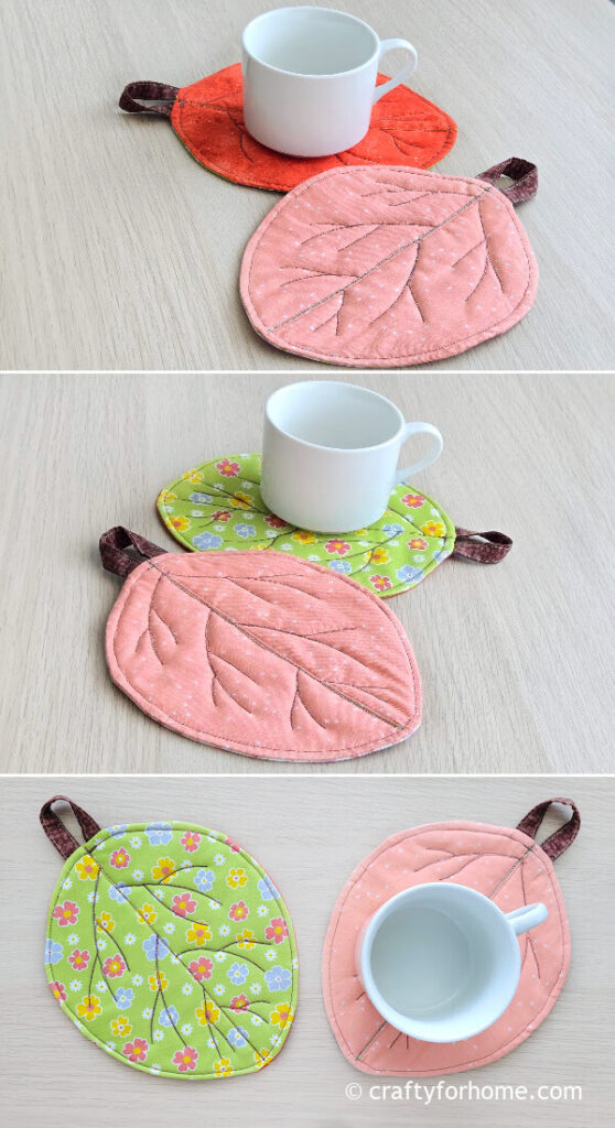 Green and orange quilted leaf coaster.