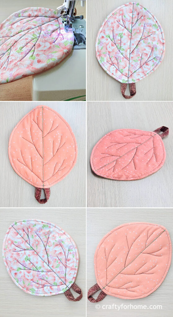 Topstitching leaf coaster.