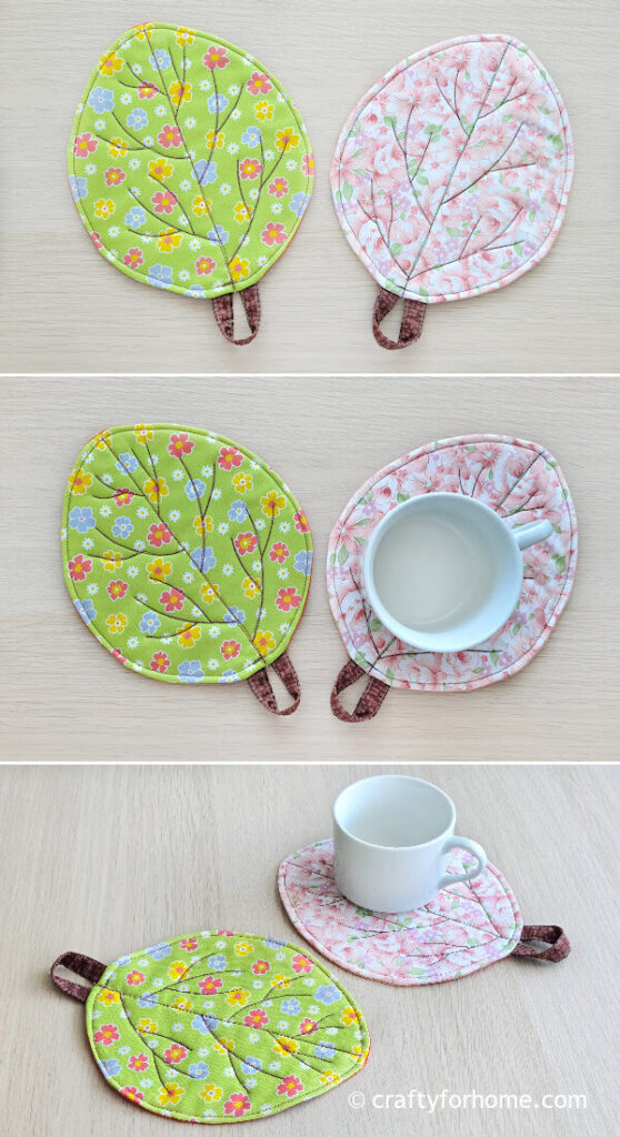 White mug on green coaster.