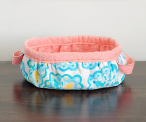 Blue Gathered Round Basket From Fabric.