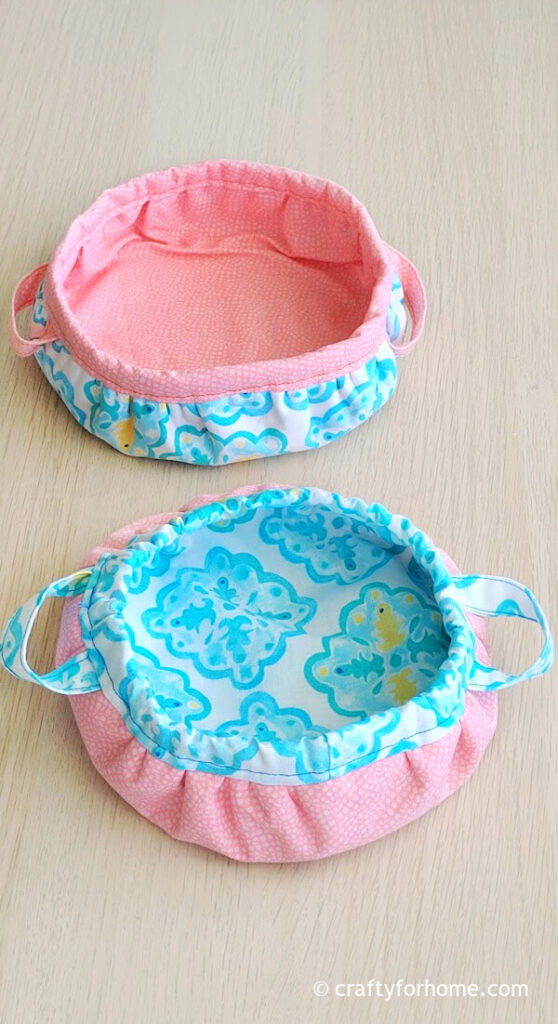 Pink And Blue Round Basket.